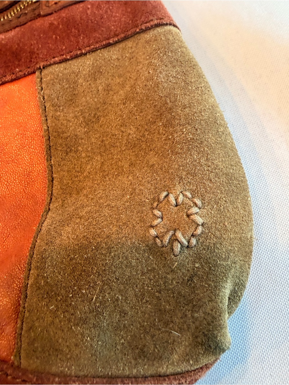 Vintage Lucky Brand Patchwork Suede & Leather Dual Handle Tote in Earth Shades - Picture 6 of 11